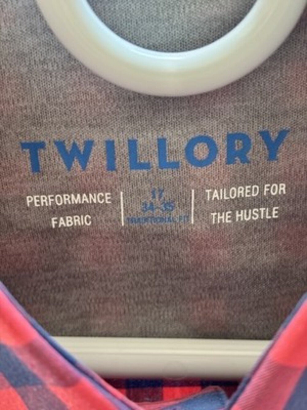 Twillory Mens 17.5 34/35 Tailored Fit Red and Blue Gingham Cotton Shirt